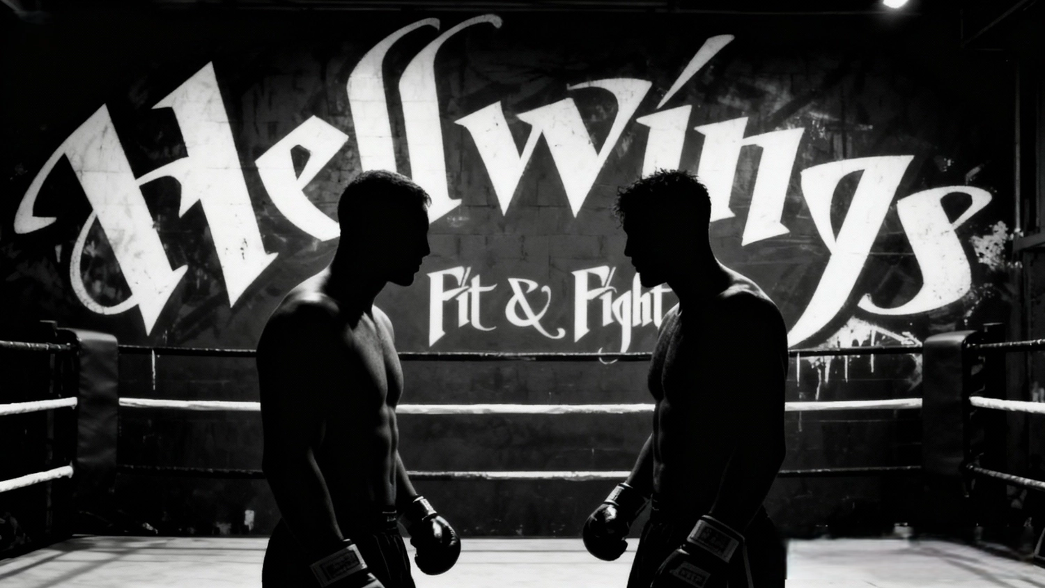 Hellwings Fit&Fight – Fitnessstudio und Sporttraining – Ein Mann und das Standardlogo von Hellwings Jiu-Jitsu