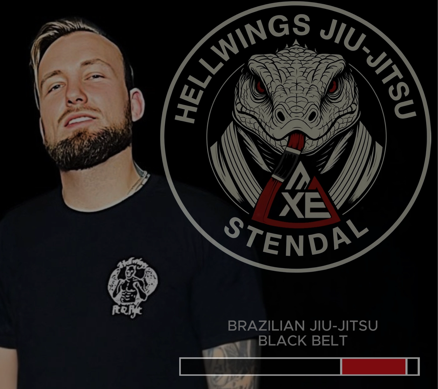 Hellwings Fit&Fight – Fitnessstudio und Sporttraining – Ein Mann und das Standardlogo von Hellwings Jiu-Jitsu