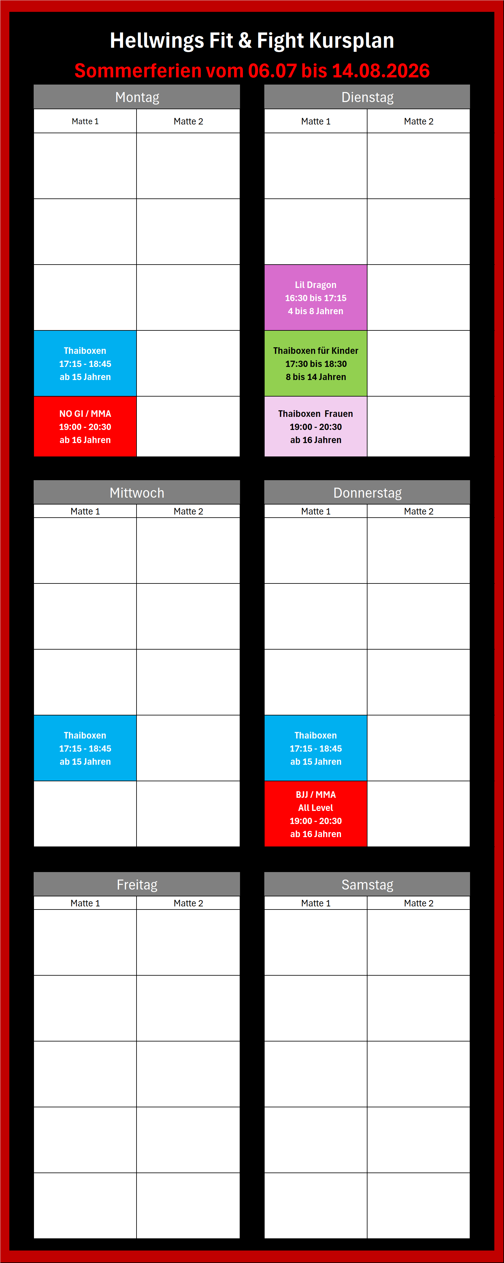 Hellwings Fit&Fight – Fitnessstudio und Sporttraining - kursplan