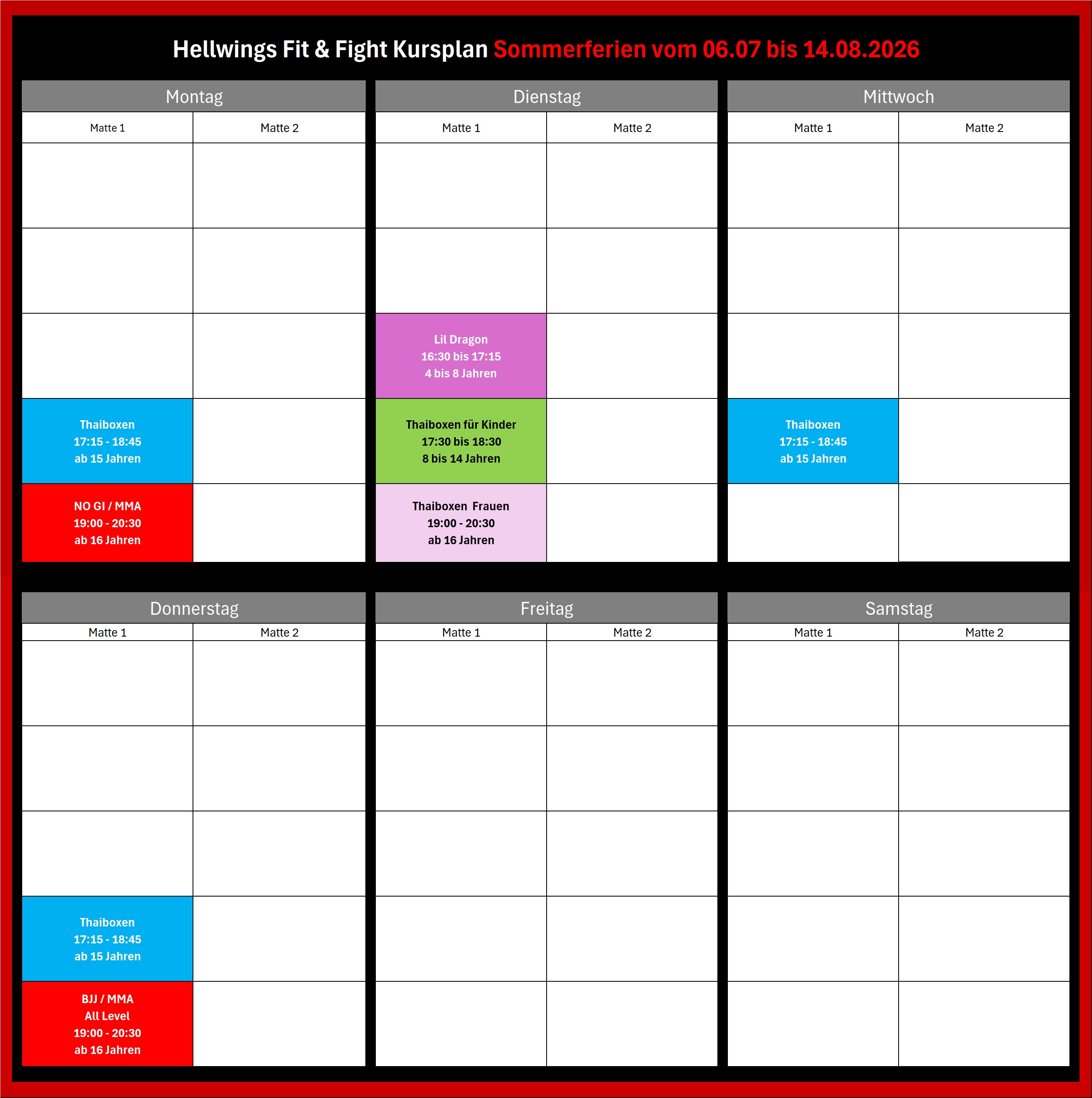 Hellwings Fit&Fight – Fitnessstudio und Sporttraining - kursplan