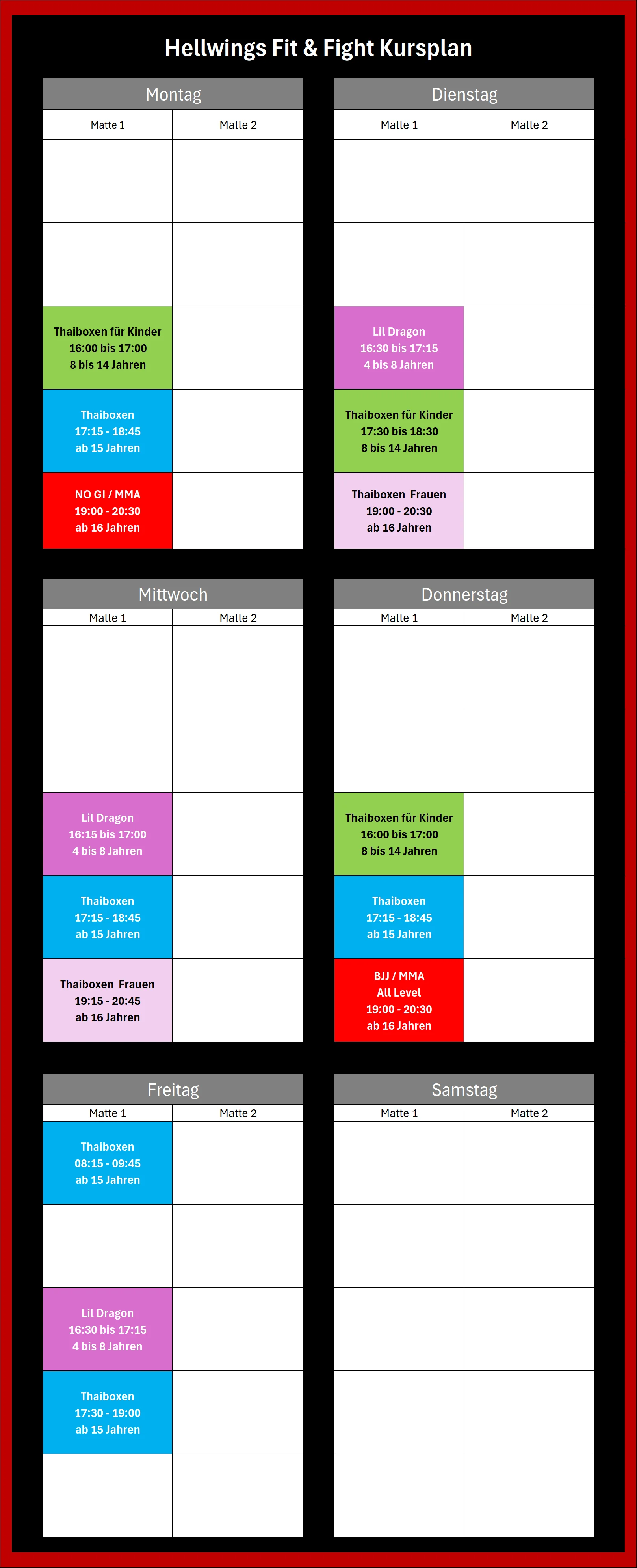 Hellwings Fit&Fight – Fitnessstudio und Sporttraining - kursplan