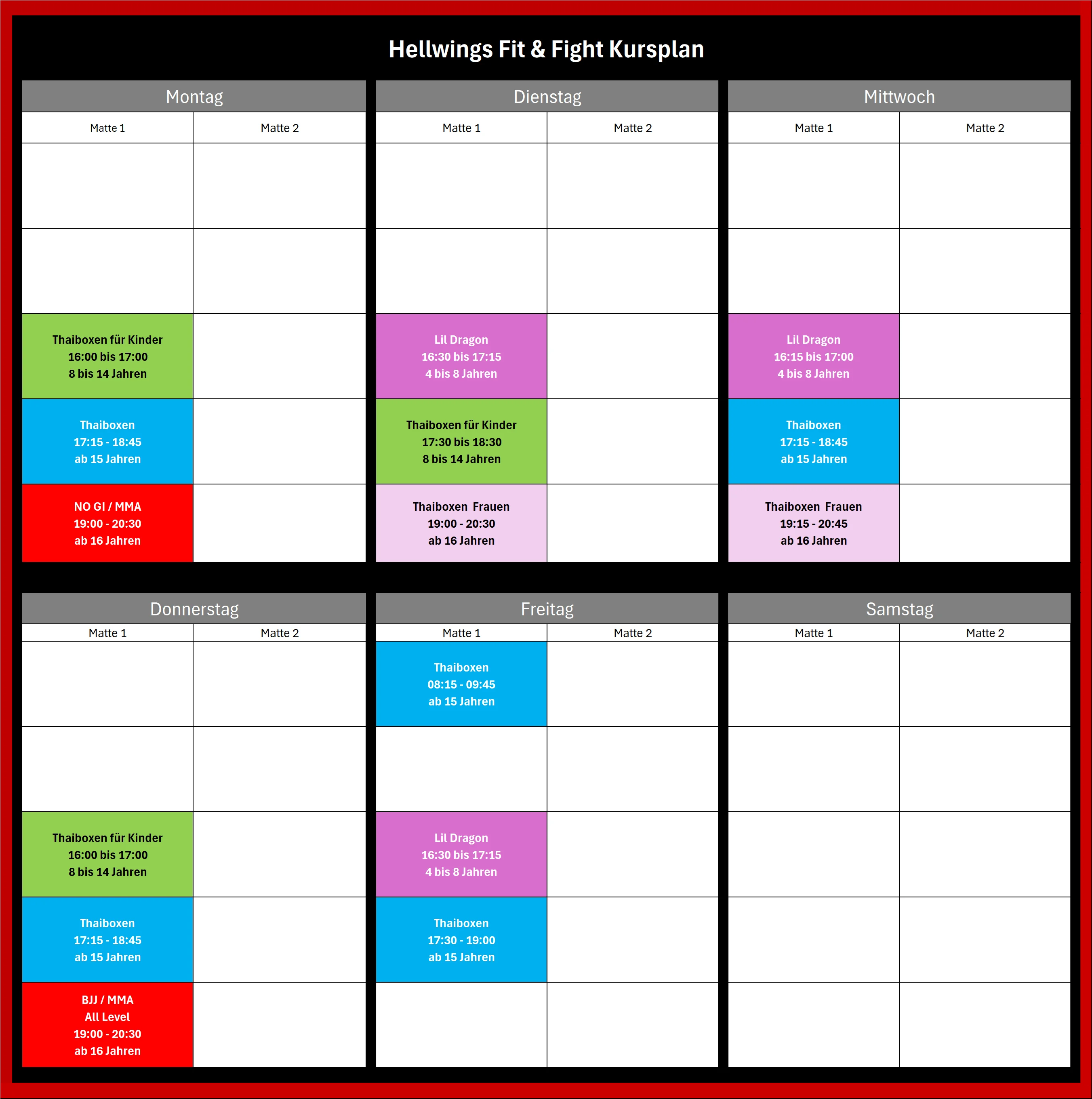 Hellwings Fit&Fight – Fitnessstudio und Sporttraining - kursplan