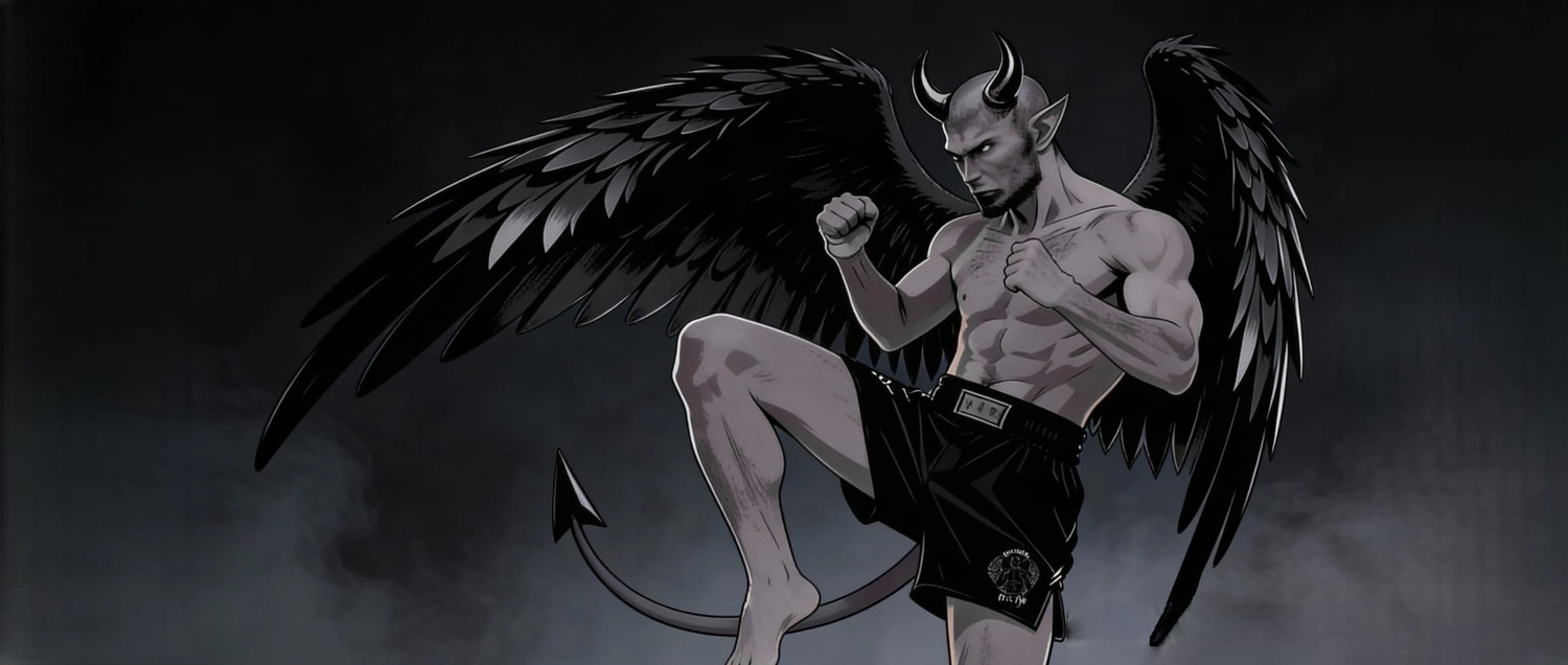 Hellwings Fit&Fight – Fitnessstudio und Sporttraining –Thaiboxen Cartoon